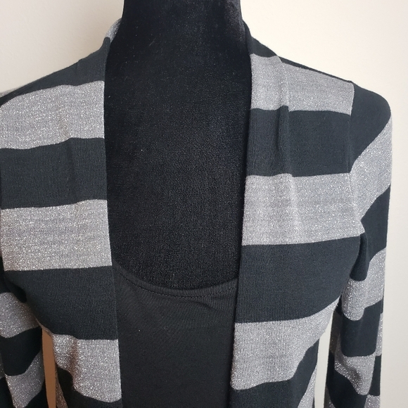 NWOT INC Black Stripe Sweater Cardigan 2 In 1 Women’s Size M - Picture 5 of 10